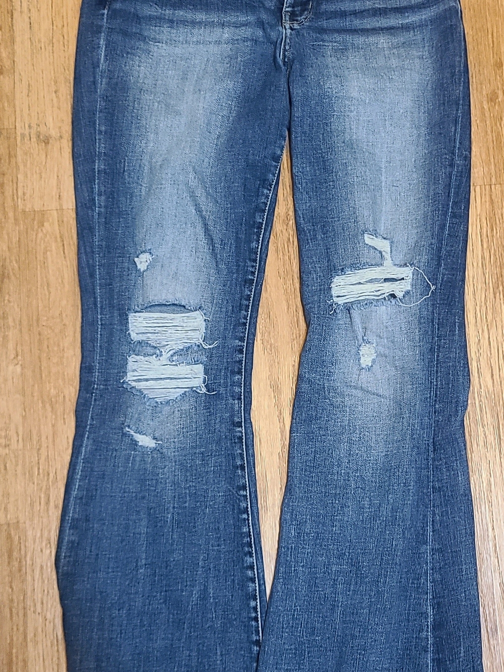 Buckle Distressed Medium Blue Flare Jeans